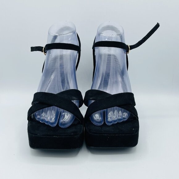 Zara Sandals Womens 8.5 /EU39 Black Y2K Square Ankle Strap Chunky Block Heel - Picture 4 of 13